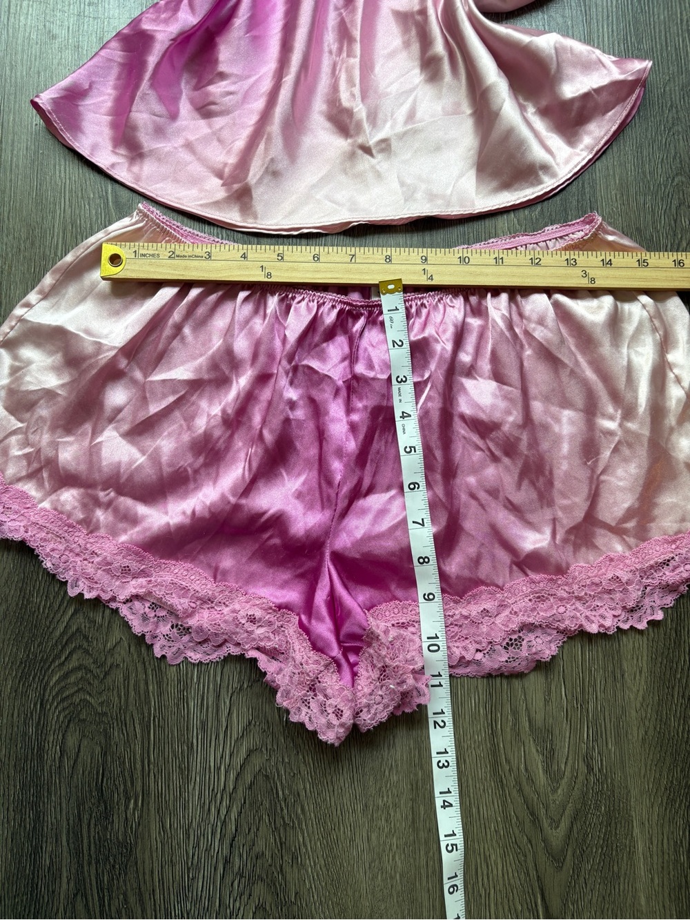 Pink Satin Lace Trim Lingerie Set | Cami & Shorts - Picture 4 of 5